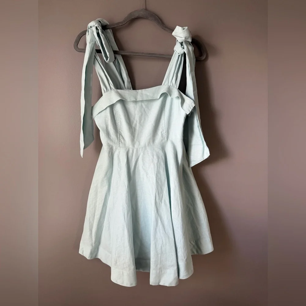 Light Blue Mini Dress with bow straps adjustable size small Mable Anthropologie - Picture 3 of 9